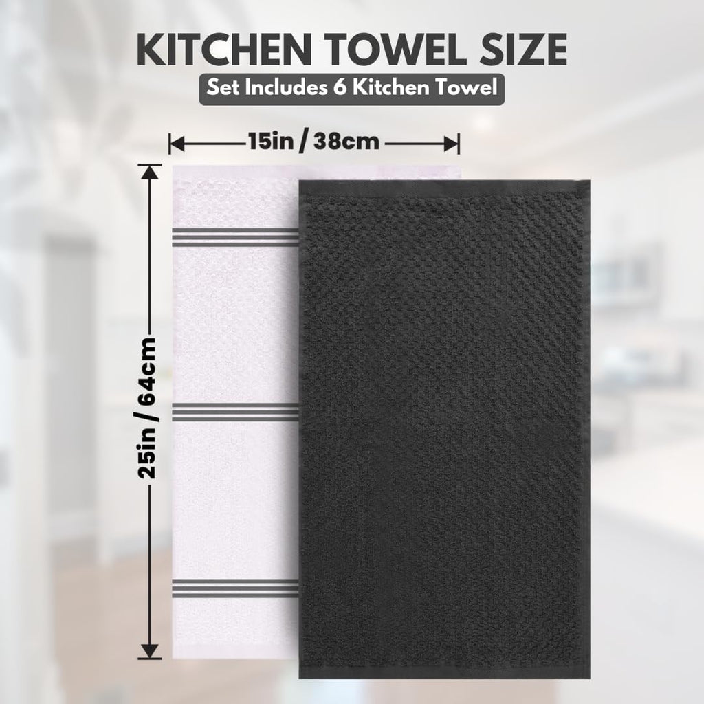 Infinity Premium Kitchen Towels — 100% Cotton, Set of 6, 15×25 Inches, Grey