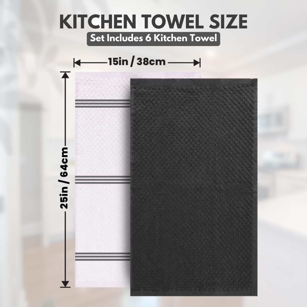 Infinity Premium Kitchen Towels — 100% Cotton, Set of 6, 15×25 Inches, Grey