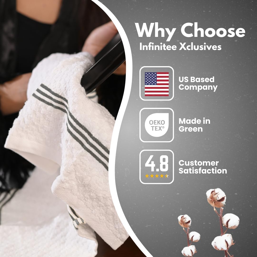 Infinity Premium Kitchen Towels — 100% Cotton, Set of 6, 15×25 Inches, Grey