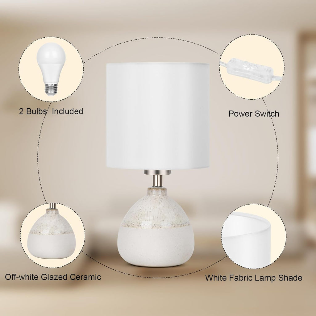 Infanor Ceramic Bedside Table Lamp — Rustic Design with White Shade, 5W LED Included