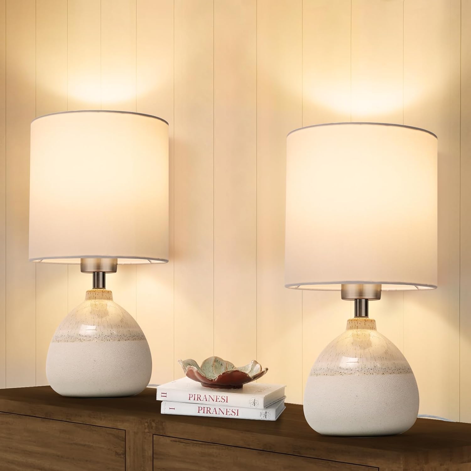 Infanor Ceramic Bedside Table Lamp — Rustic Design with White Shade, 5W LED Included
