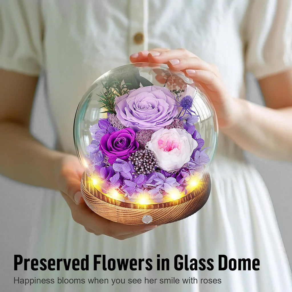 Preserved Rose Dome with LED Lights — Purple Eternal Gift