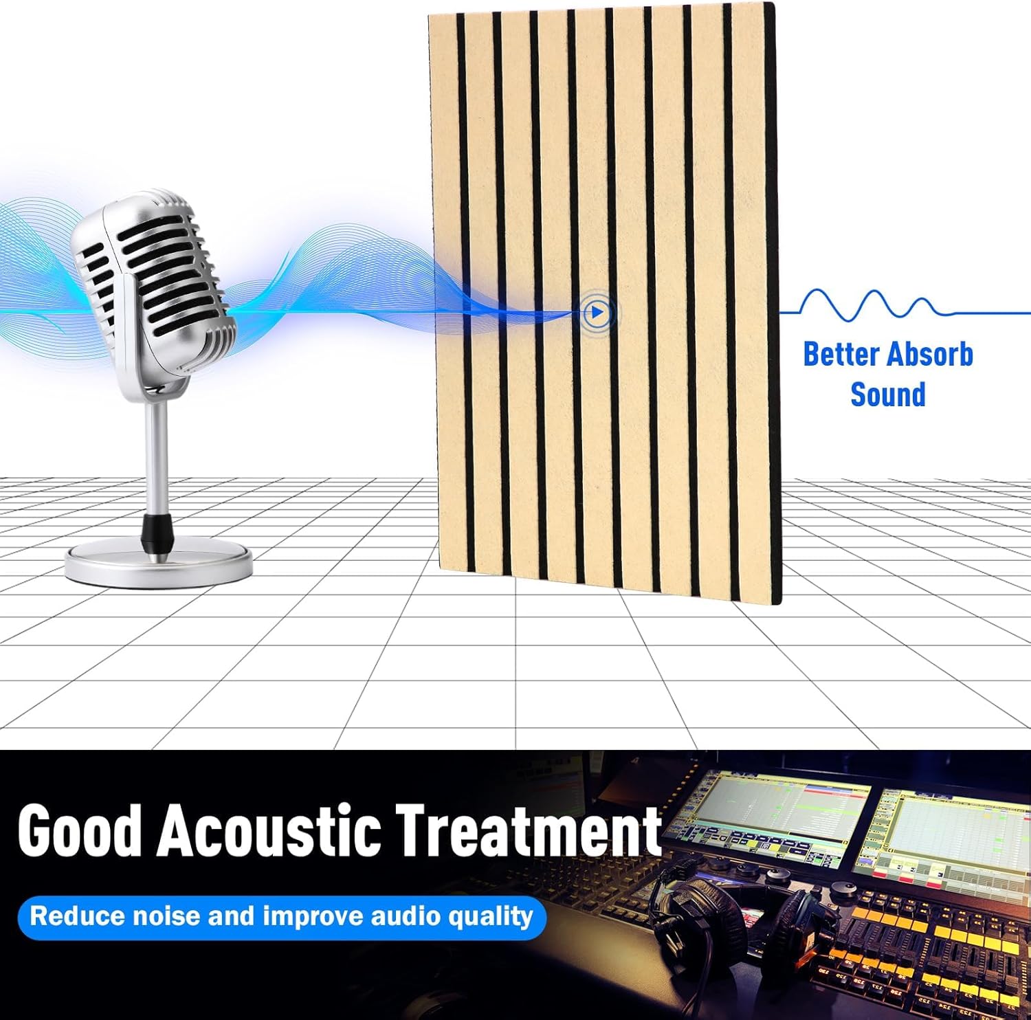 12-Pack Acoustic Wall Panels — Self-Adhesive, Soundproof, Khaki