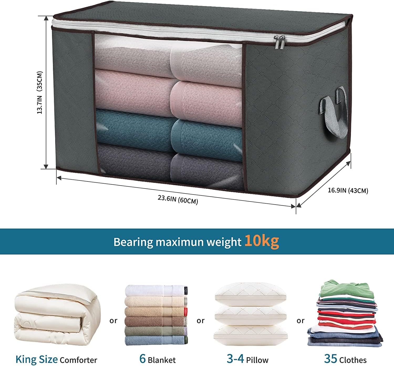 Sky Touch Foldable Storage Bags — Set of 3, Multi-Color, with Clear Window
