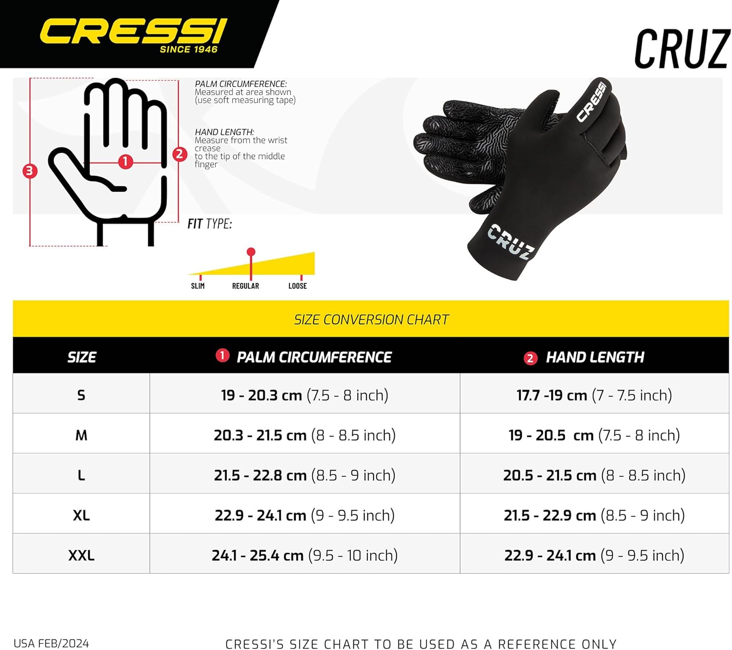 Cressi Cruz 3mm Dive Gloves — Neoprene, Black, Non-Slip Palm
