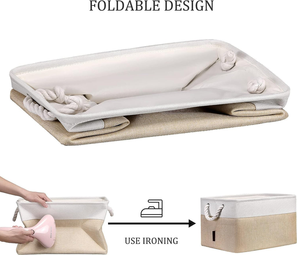 DOKEHOM 3-Piece Foldable Cotton Rope Storage Baskets, White-Khaki