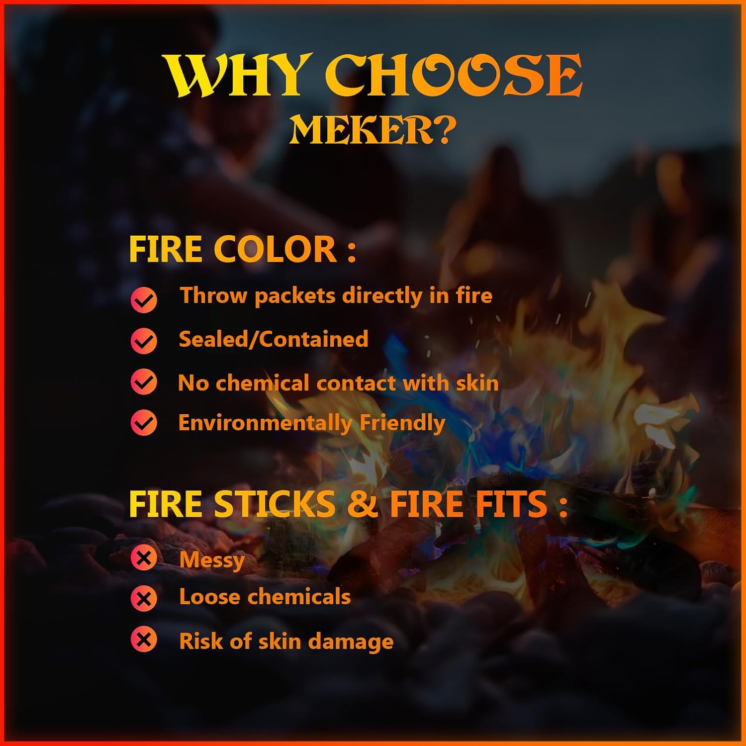 MEKKER Magical Color Fire Packets — 24-Pack for Fire Pits & Campfires