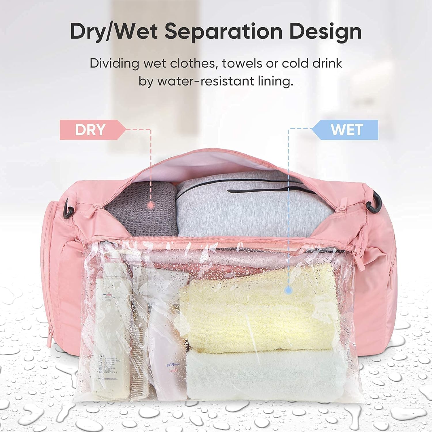 Lightweight Gym Duffel Bag with Shoe Compartment - Pink