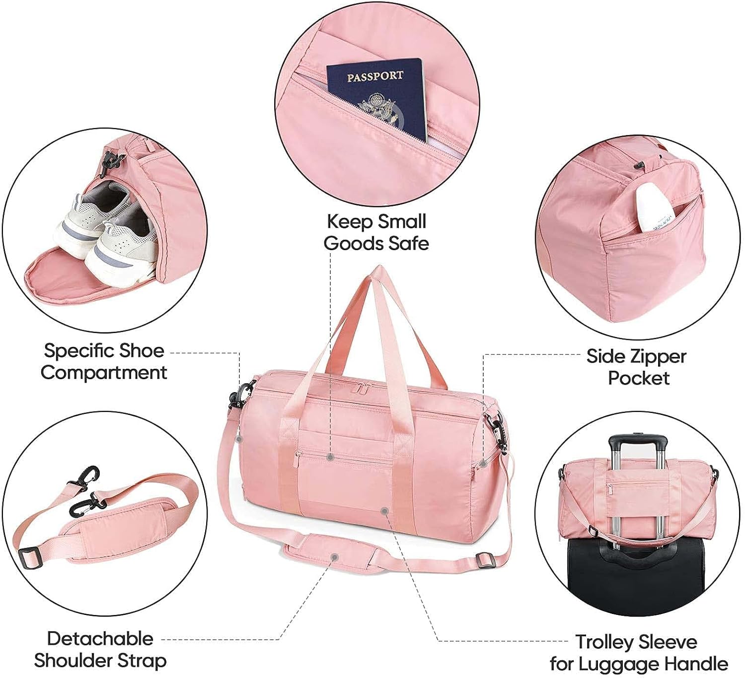 Lightweight Gym Duffel Bag with Shoe Compartment - Pink