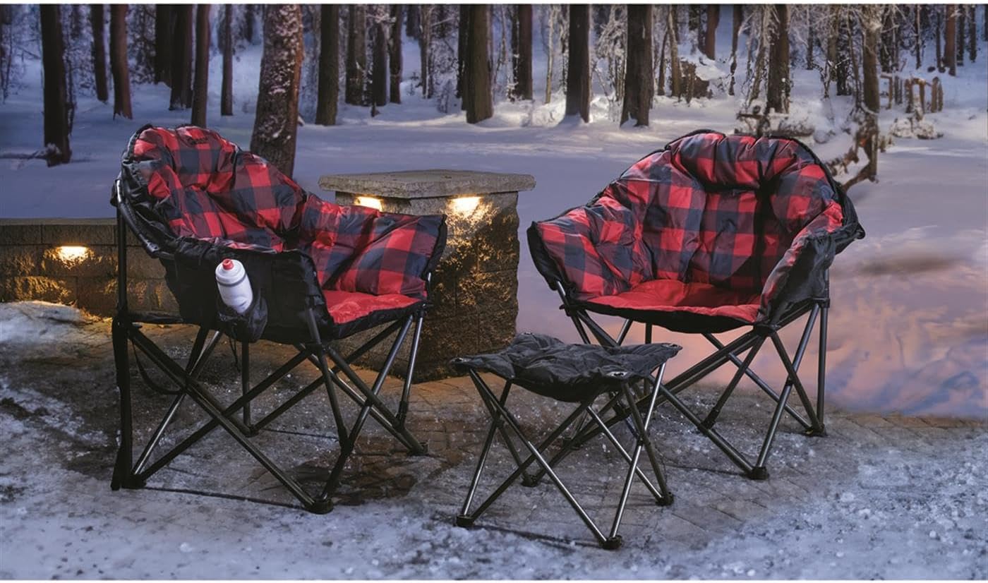 Guide Gear Oversized Club Camping Chair — Padded, Foldable, 500 lbs Capacity, Red Plaid