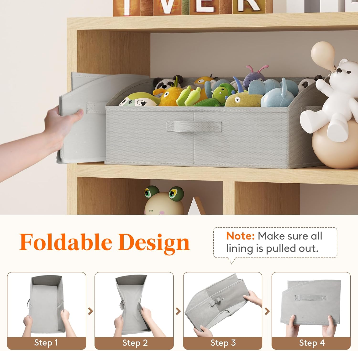 Lifewit 6-Pack Large Fabric Storage Bins with Handles, Light Grey