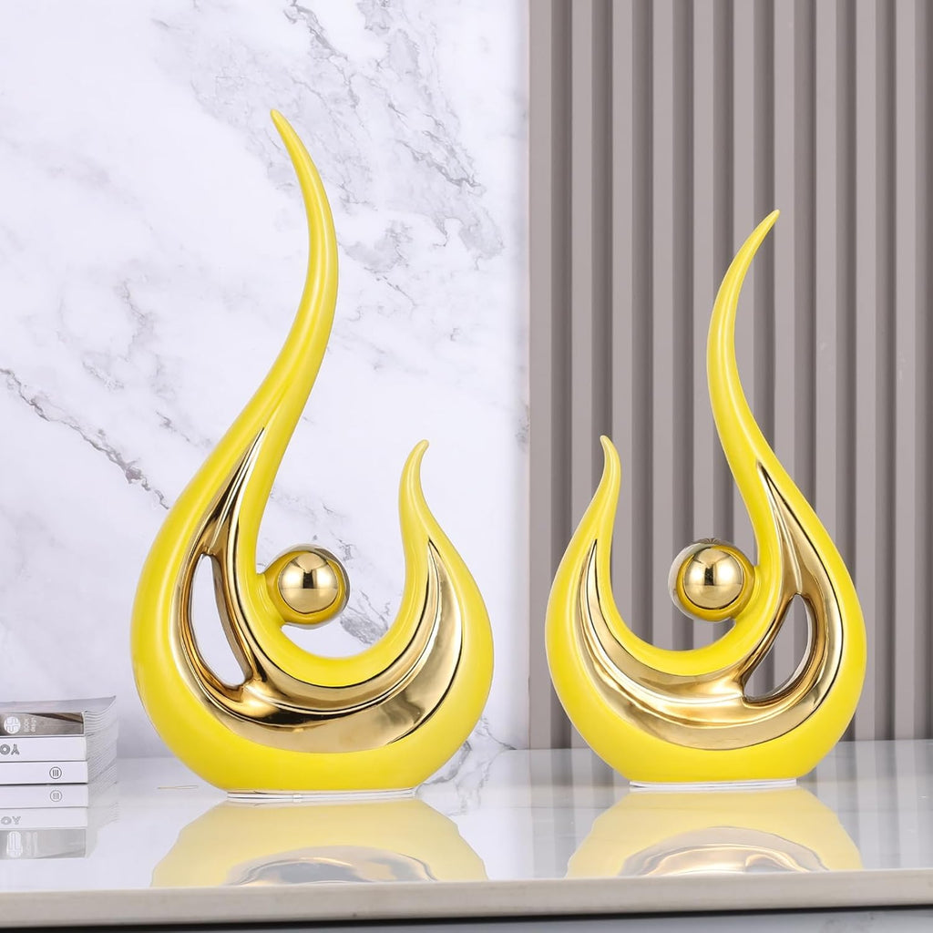 Luxury Yellow & Gold Ceramic Decor Statue — Modern Table & Living Room Accent