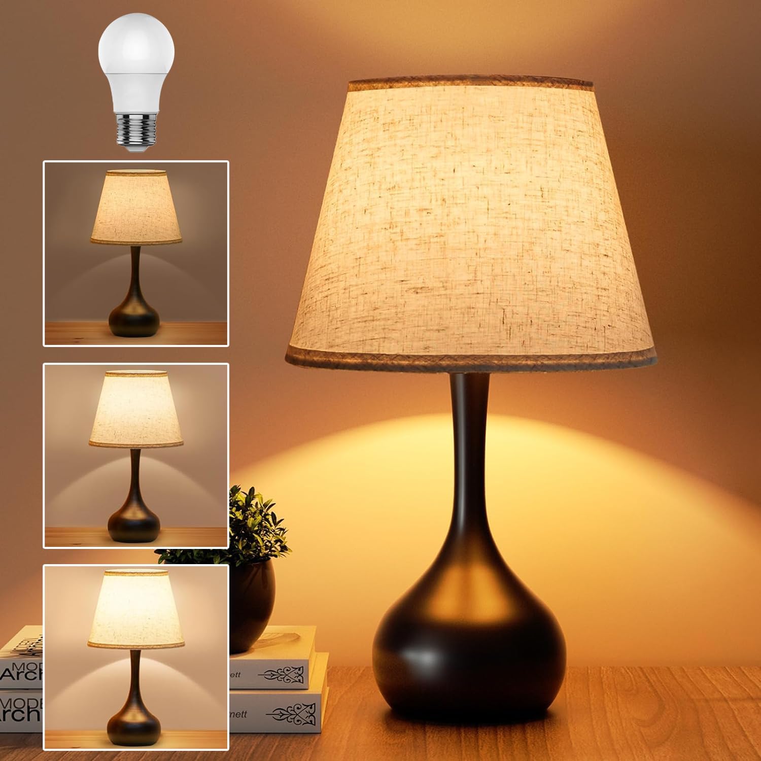 Mylind Touch Bedside Table Lamp — 3-Way Dimmable, Fabric Shade, Includes Bulb