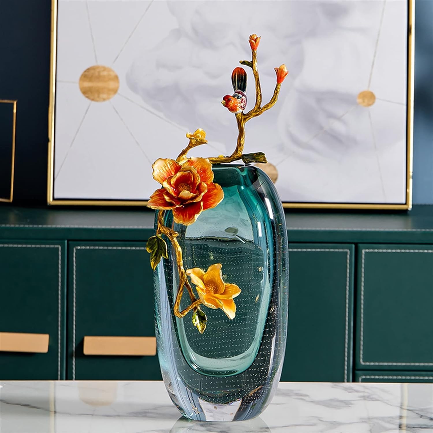 Luxury Chinese-Style Glass Flower Vase — Colorful Enamel, Thick Crystal Design