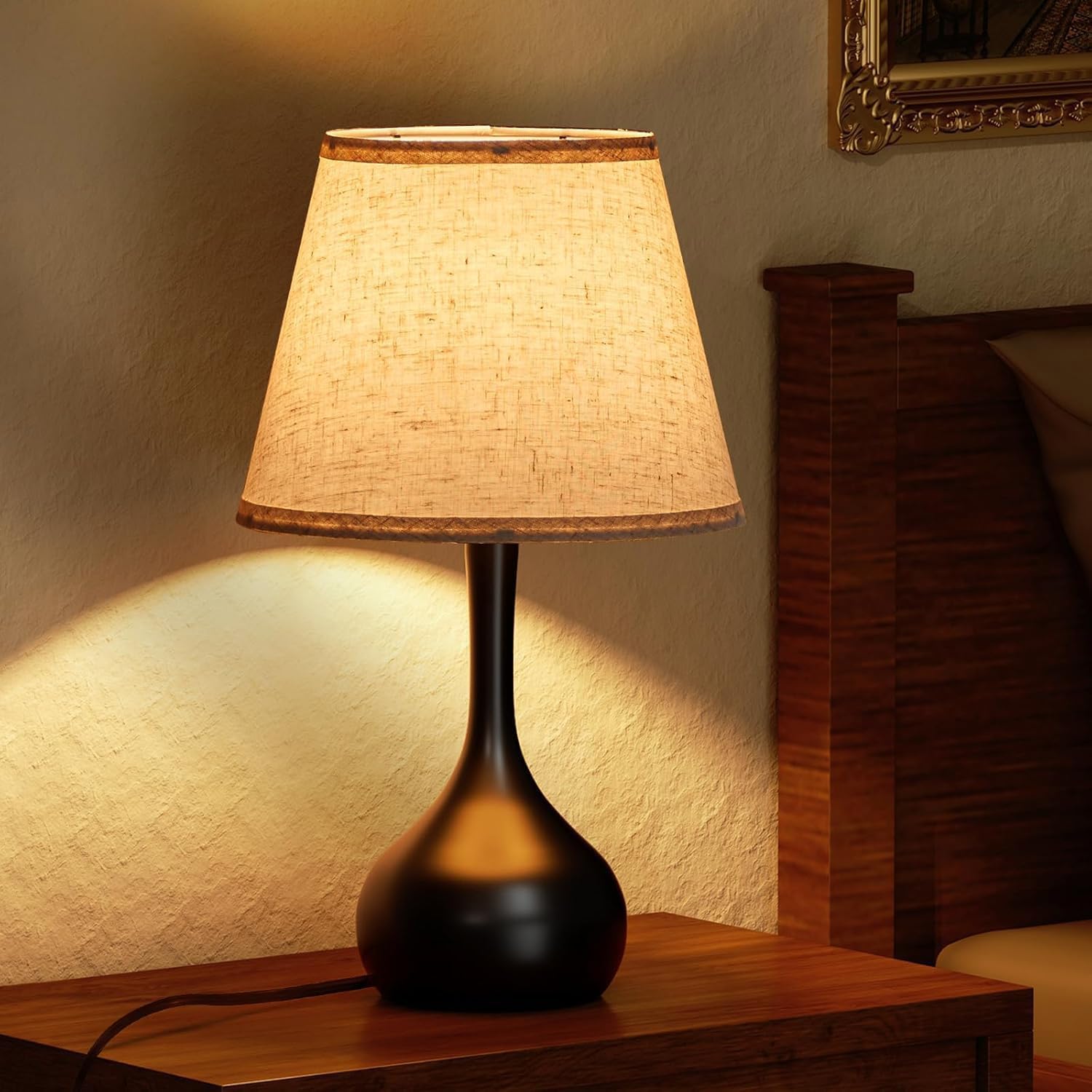 Mylind Touch Bedside Table Lamp — 3-Way Dimmable, Fabric Shade, Includes Bulb