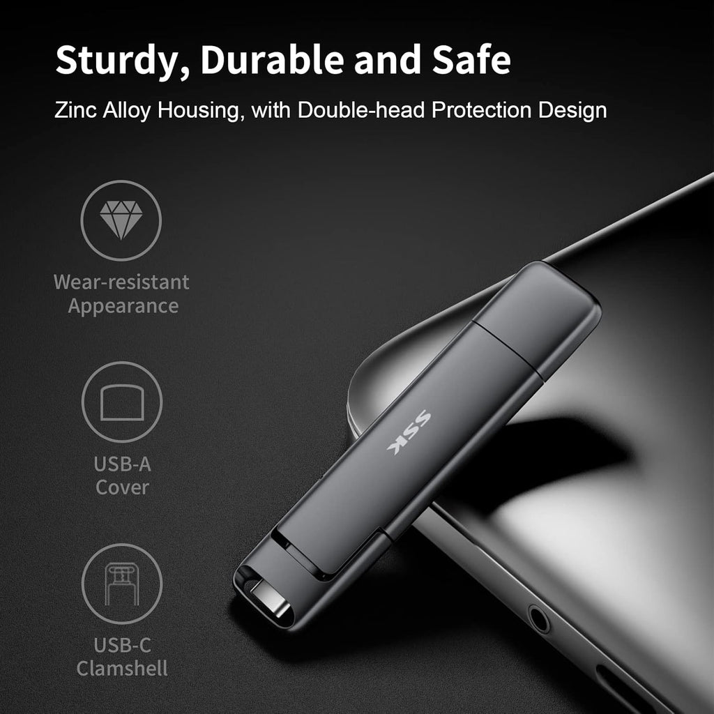 SSK 1TB Portable SSD — High-Speed USB-C & USB-A, Compact