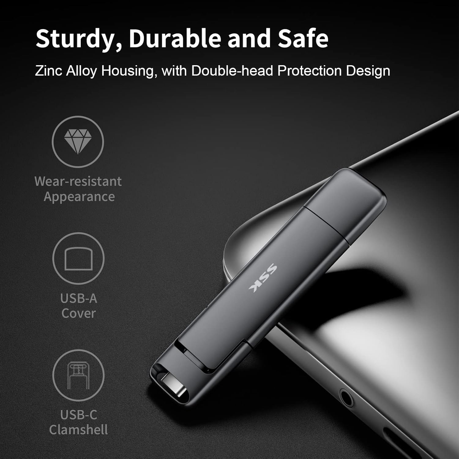 SSK 1TB Portable SSD — High-Speed USB-C & USB-A, Compact