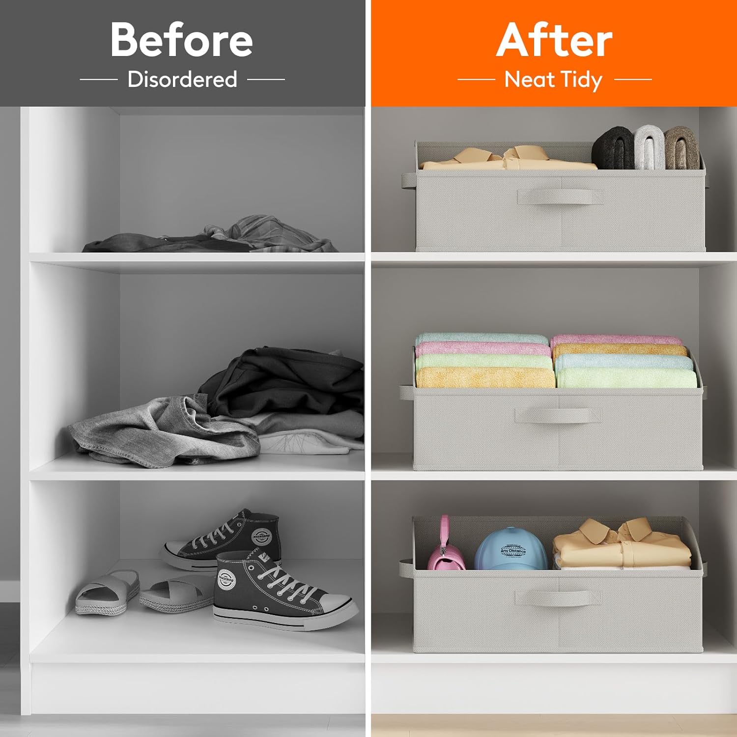 Lifewit 6-Pack Large Fabric Storage Bins with Handles, Light Grey