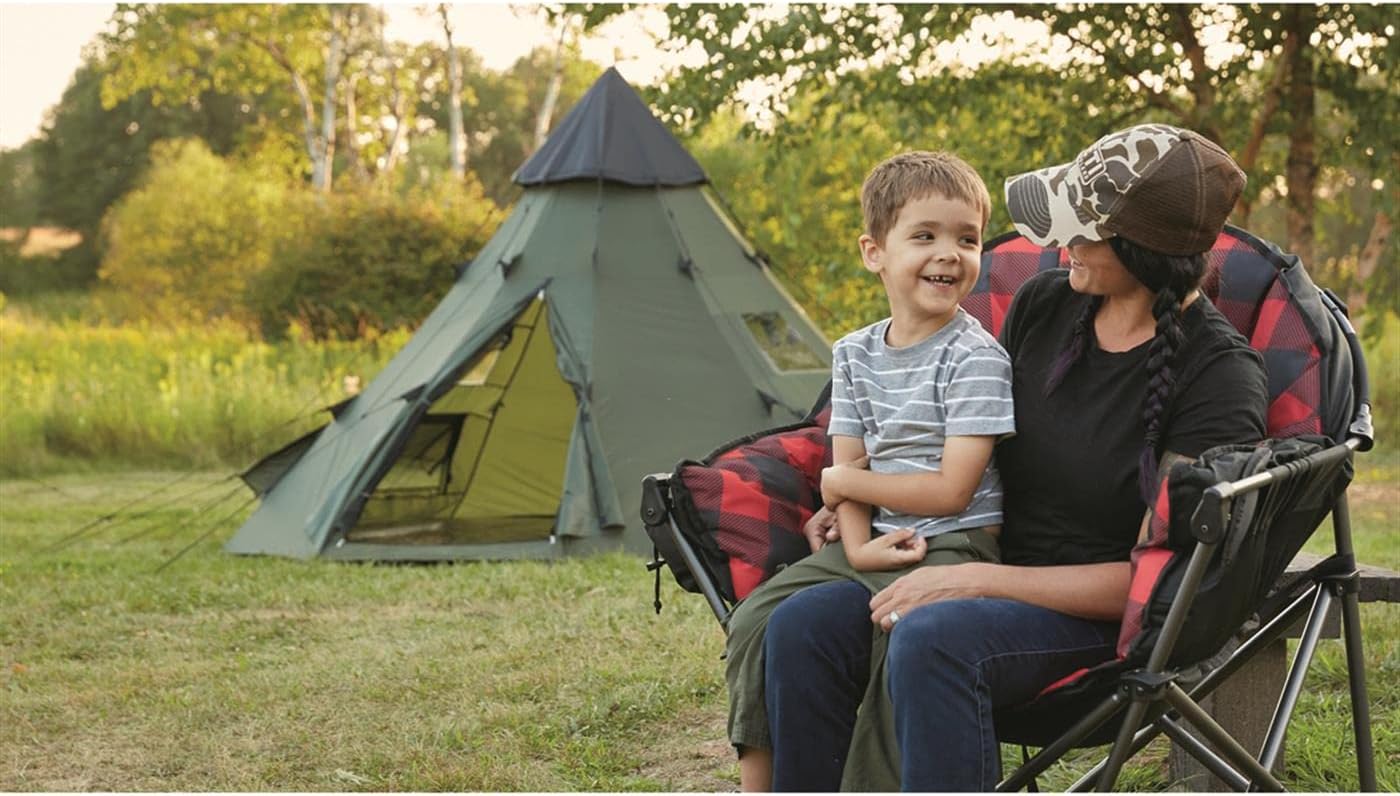 Guide Gear Oversized Club Camping Chair — Padded, Foldable, 500 lbs Capacity, Red Plaid