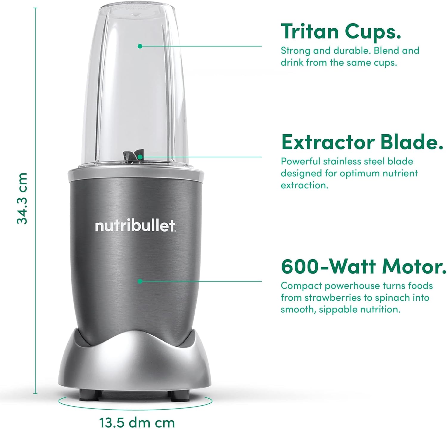 NutriBullet High-Speed Blender — 600W, 9-Piece Set, Gray