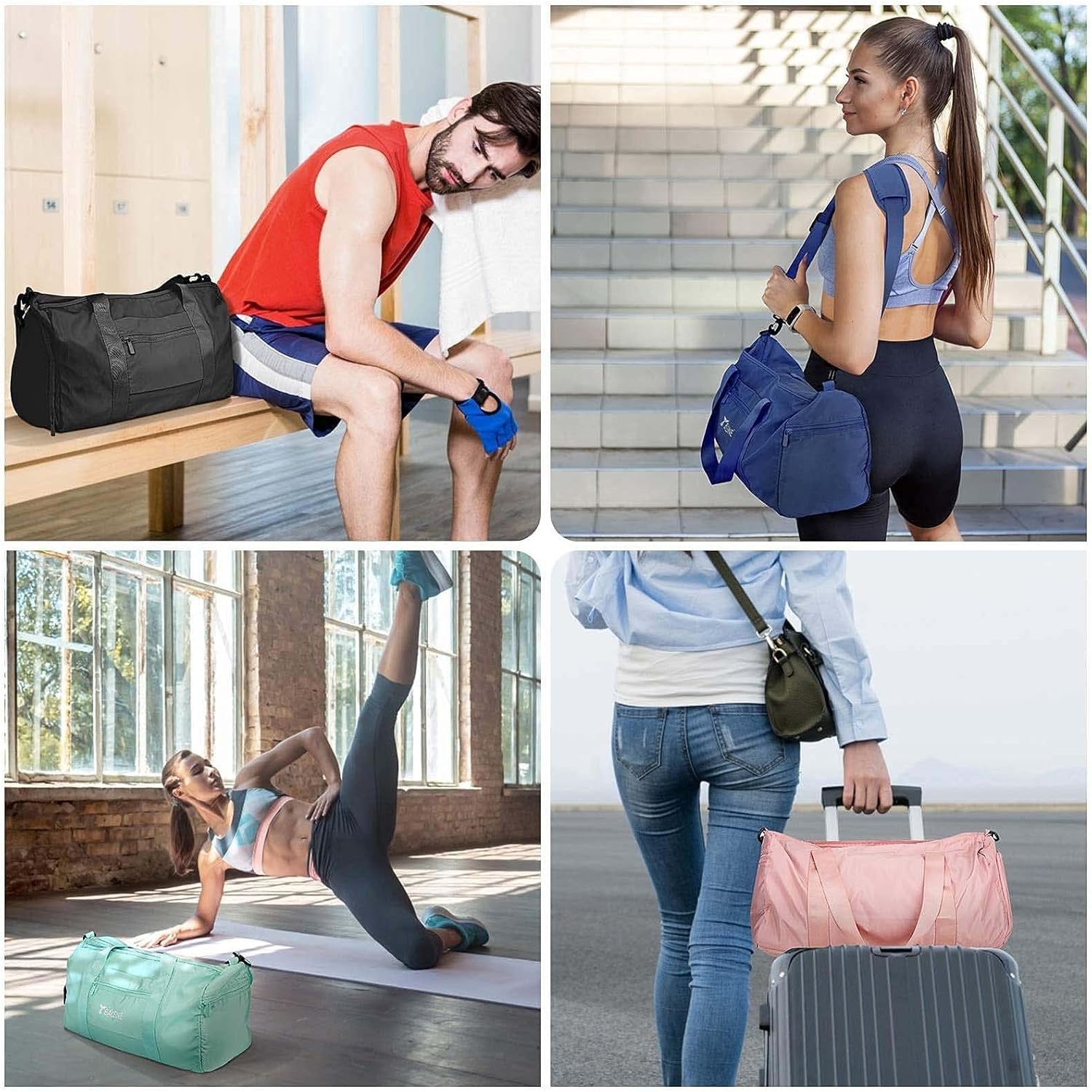 Lightweight Gym Duffel Bag with Shoe Compartment - Pink