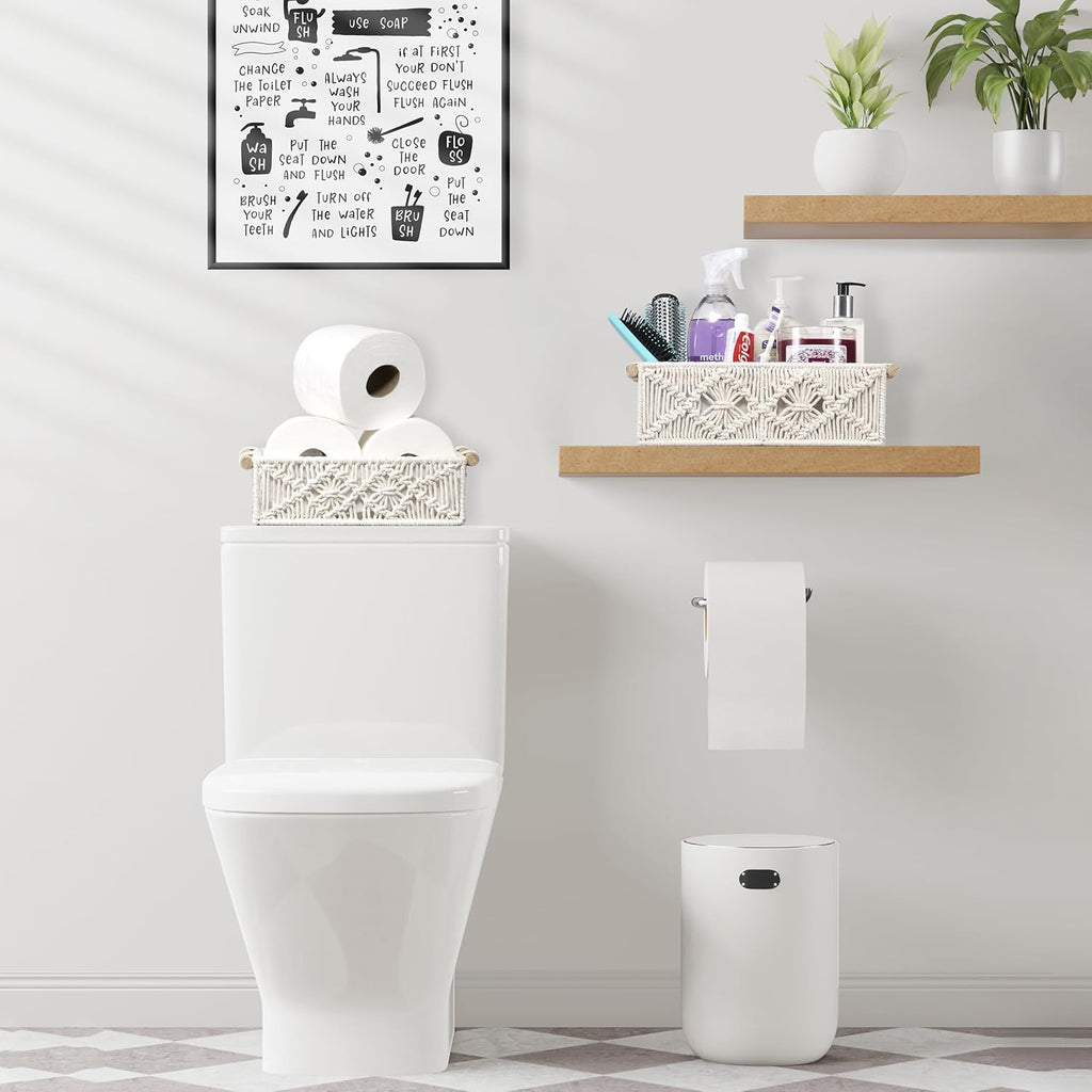 NEUB 2-Piece Woven Storage Baskets for Shelves and Tables, White