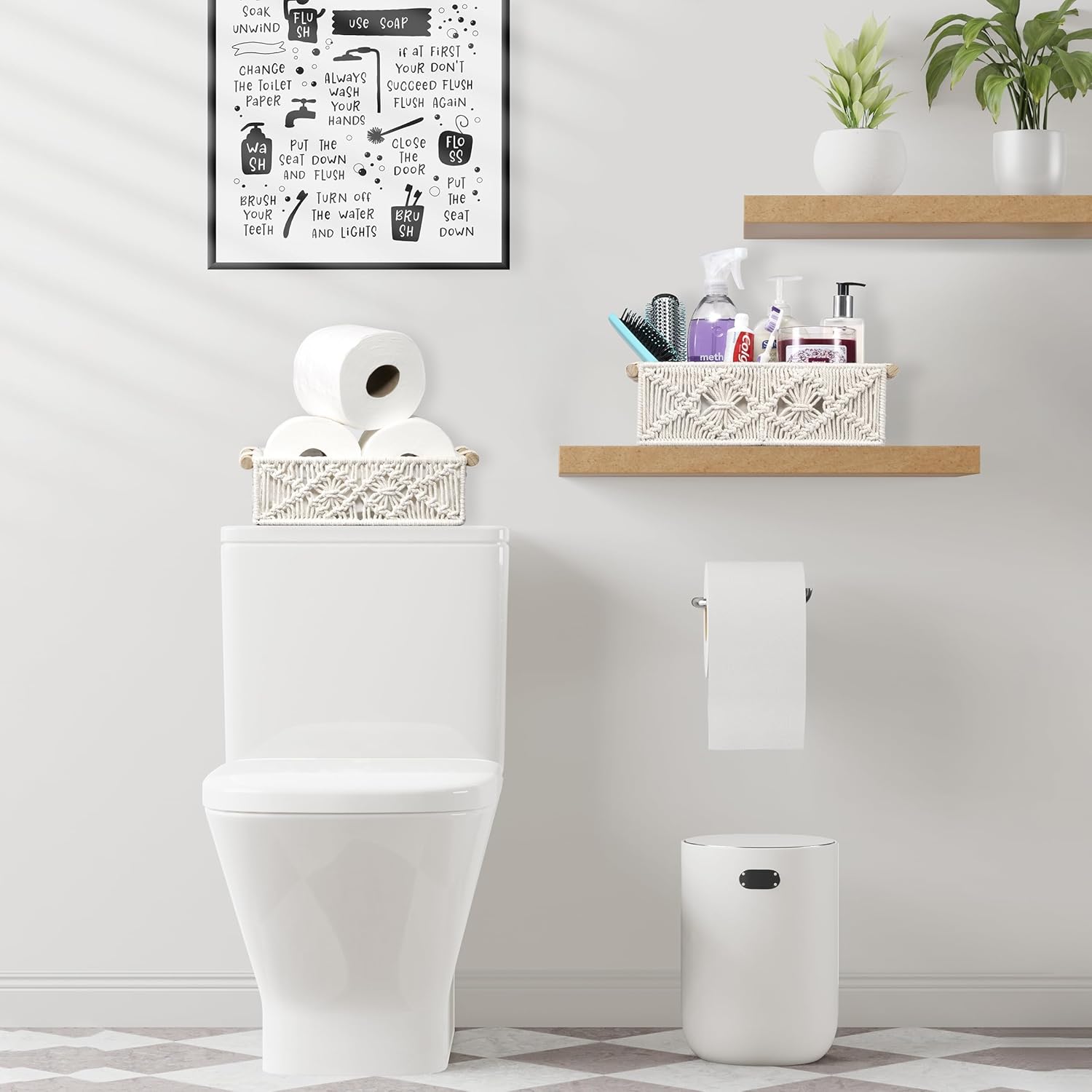 NEUB 2-Piece Woven Storage Baskets for Shelves and Tables, White
