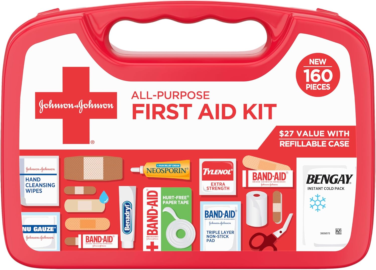 Johnson & Johnson Compact First Aid Kit — 160-Piece, Portable & Multi-Purpose