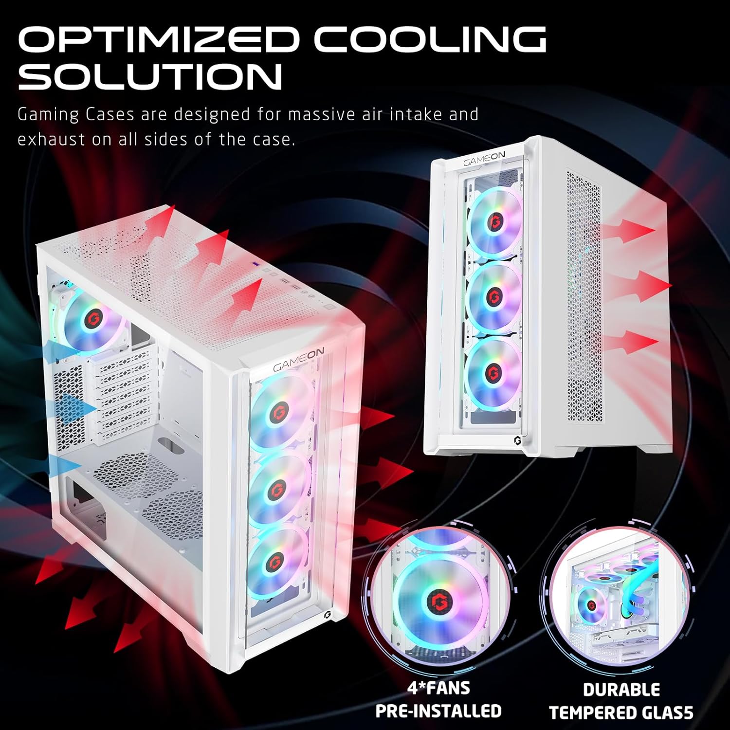 Jim On Arctic Vortex Mid-Tower Gaming PC Case, White