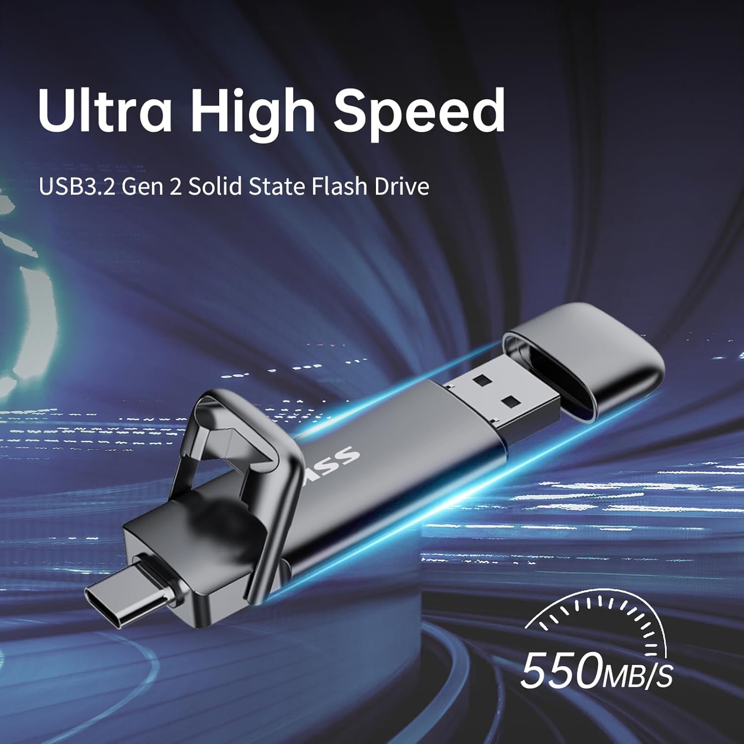 SSK 1TB Portable SSD — High-Speed USB-C & USB-A, Compact