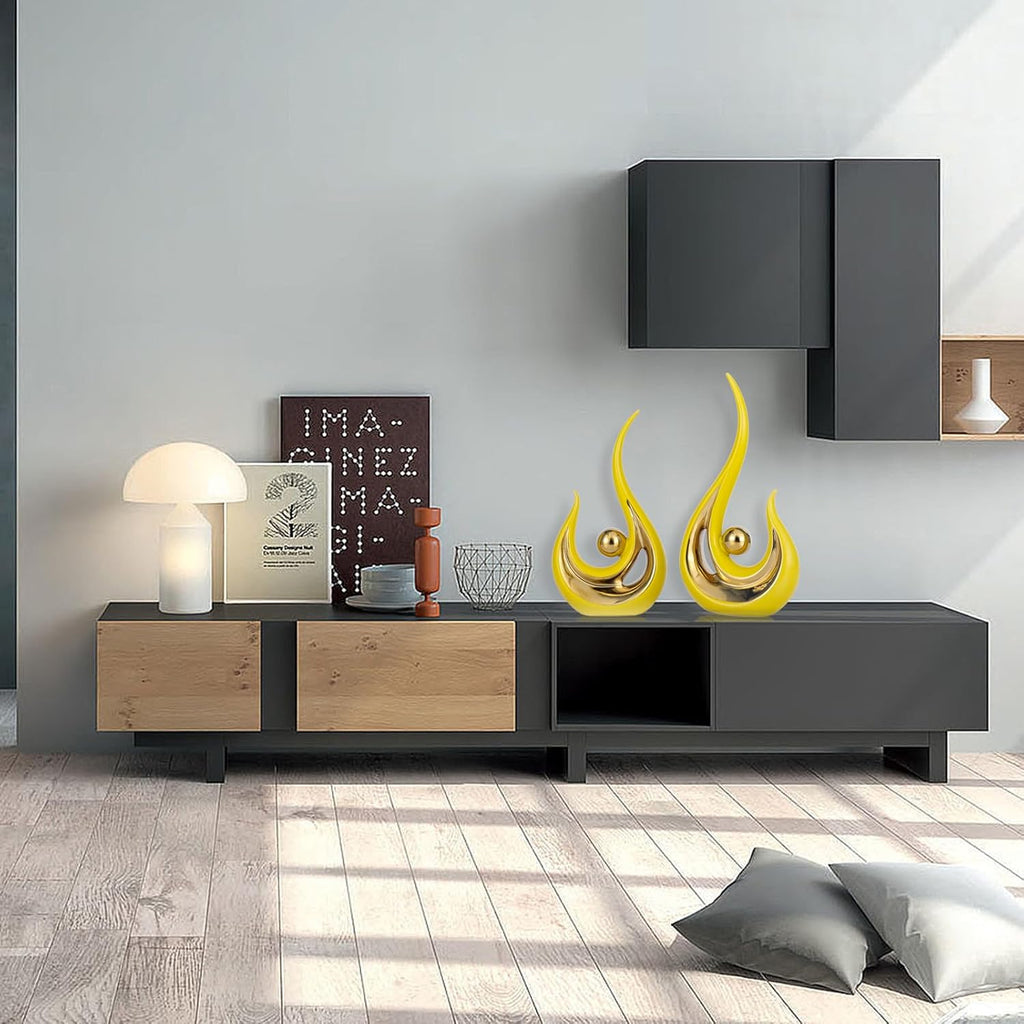 Luxury Yellow & Gold Ceramic Decor Statue — Modern Table & Living Room Accent