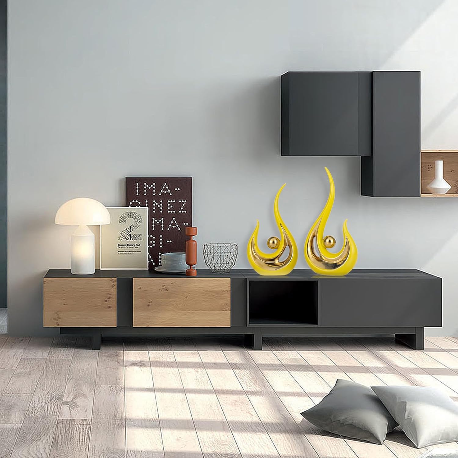 Luxury Yellow & Gold Ceramic Decor Statue — Modern Table & Living Room Accent