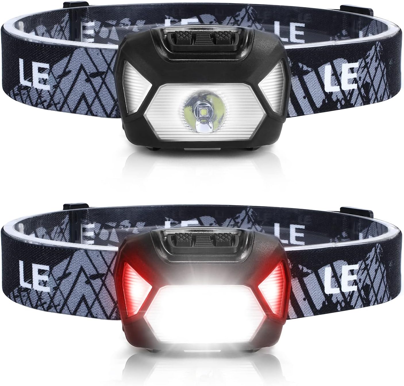 LED Headlamp — Ultra-Bright, Red Light, 6 Modes, 2-Pack