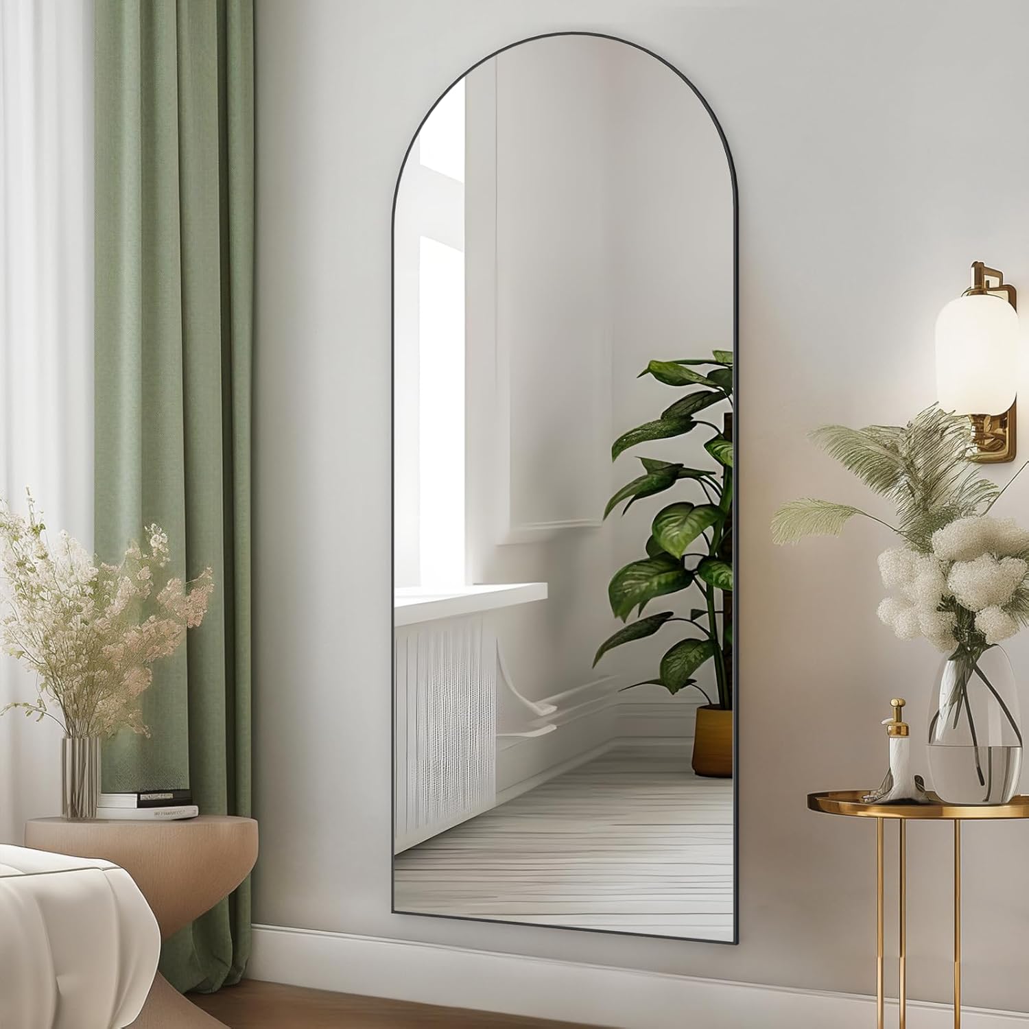 Caslando Arched Full-Length Floor Mirror — 165x60 cm, Black Frame