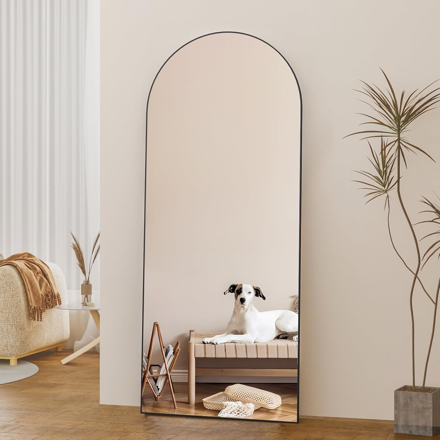 Caslando Arched Full-Length Floor Mirror — 165x60 cm, Black Frame