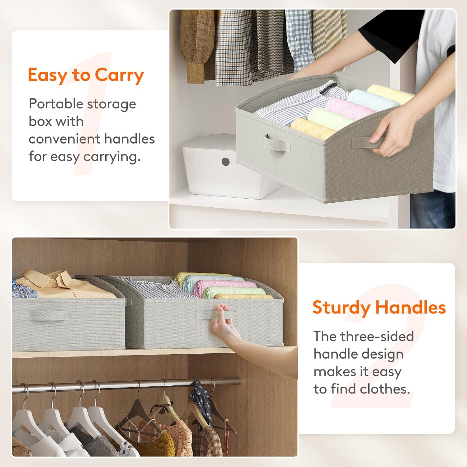 Lifewit 6-Pack Large Fabric Storage Bins with Handles, Light Grey