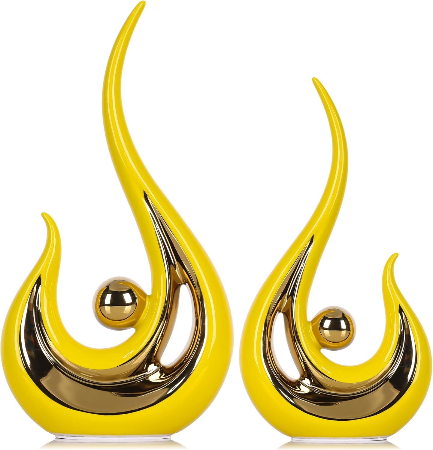 Luxury Yellow & Gold Ceramic Decor Statue — Modern Table & Living Room Accent