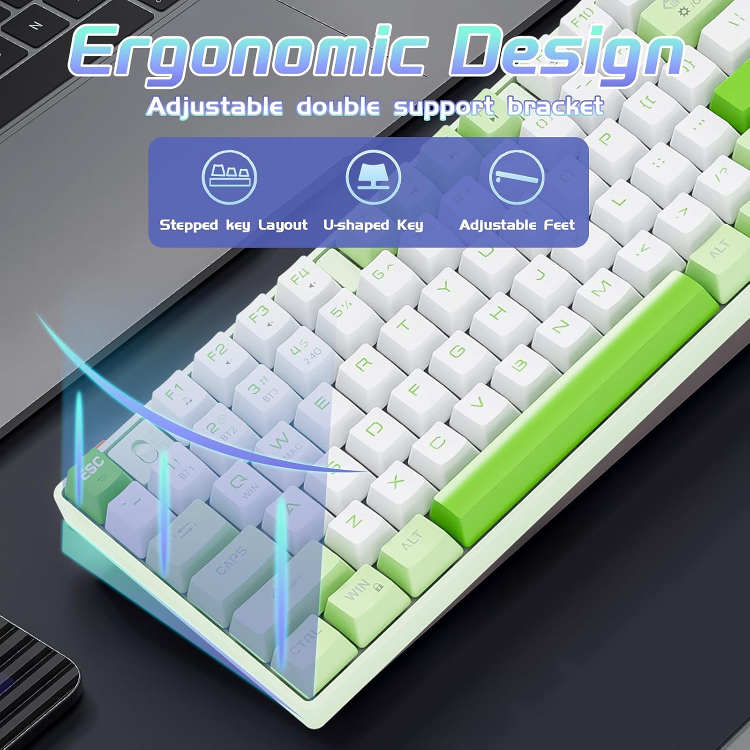 YORKABO MK87 Ergonomic Wireless Keyboard, Green & White