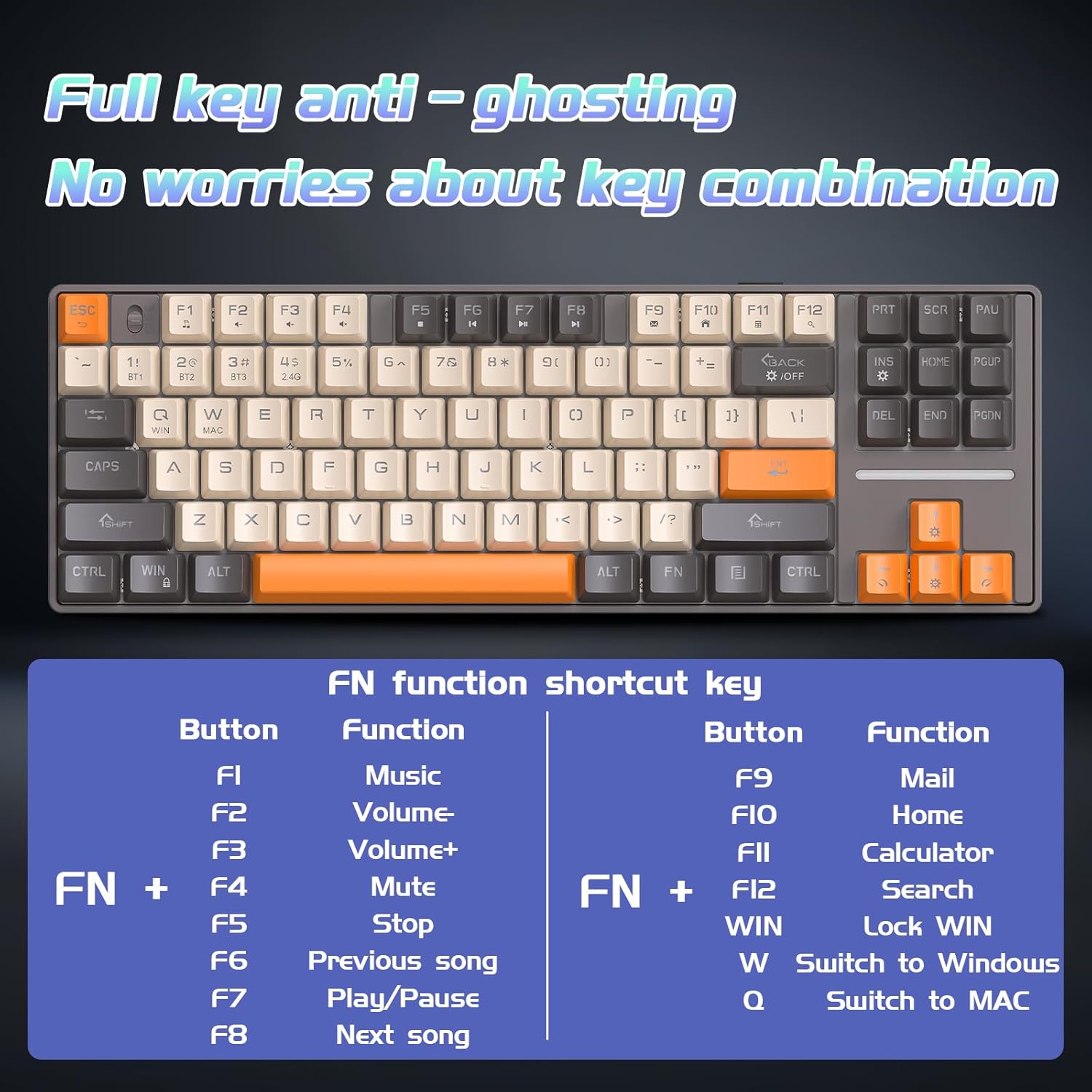 Yourkuro MK87 Bluetooth Gaming Keyboard with Backlight