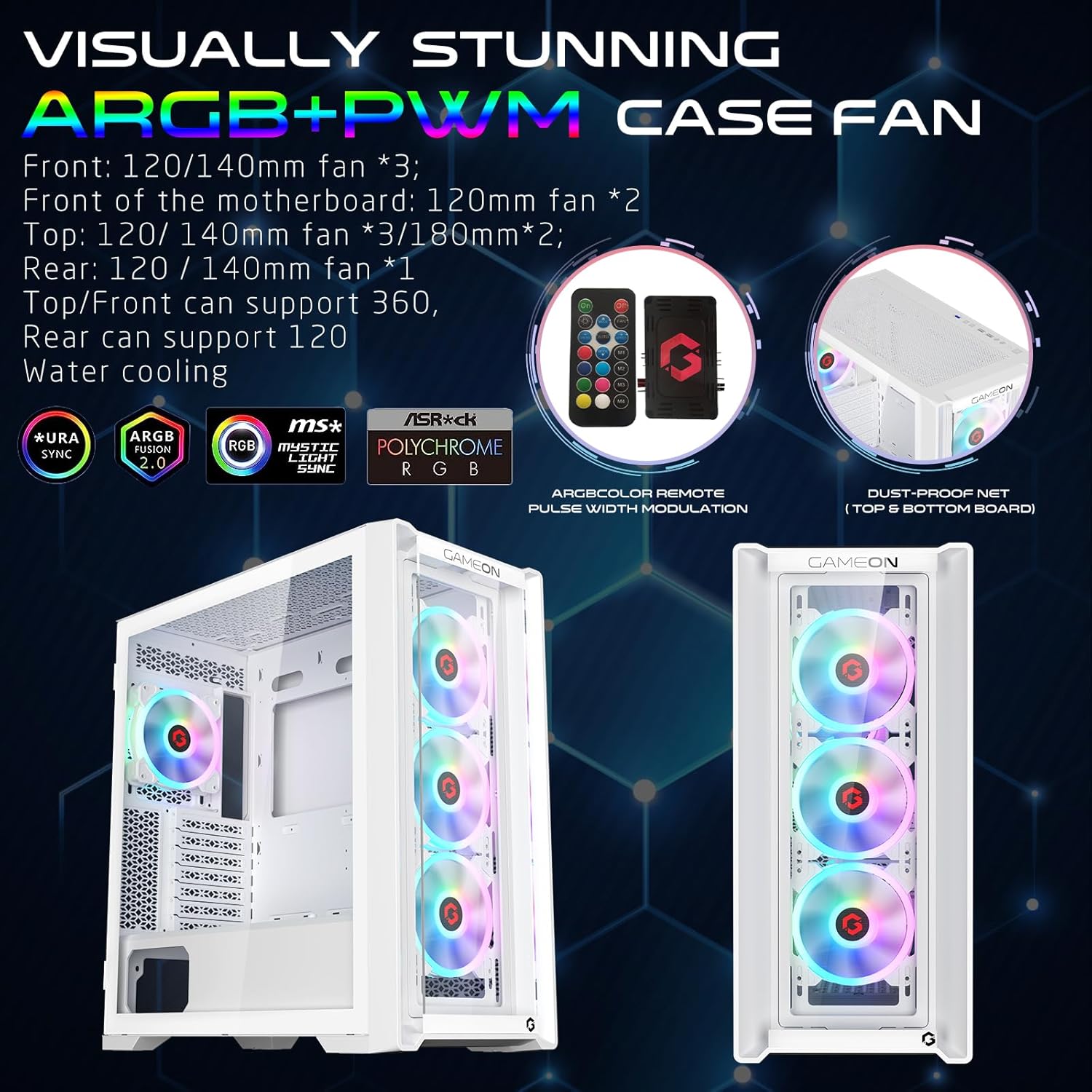 Jim On Arctic Vortex Mid-Tower Gaming PC Case, White