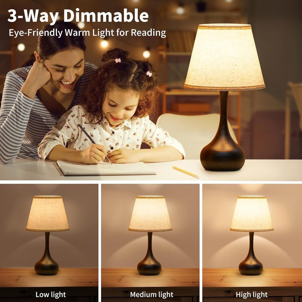Mylind Touch Bedside Table Lamp — 3-Way Dimmable, Fabric Shade, Includes Bulb