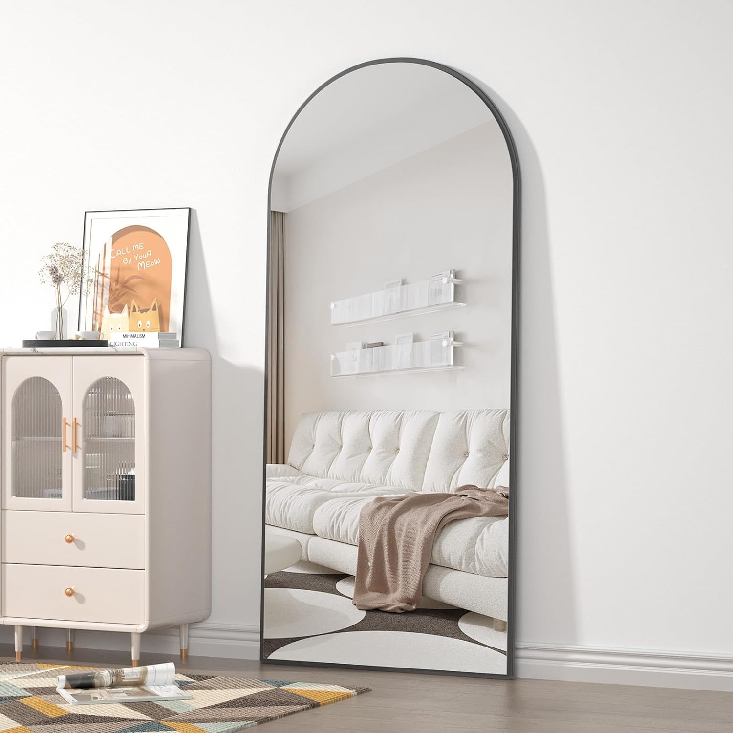Caslando Arched Full-Length Floor Mirror — 165x60 cm, Black Frame