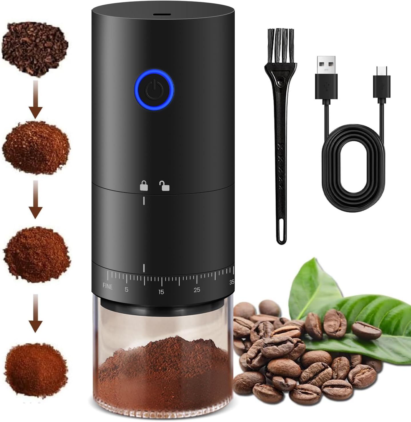 X-Chemos Electric Coffee Grinder, Portable, 38 Settings