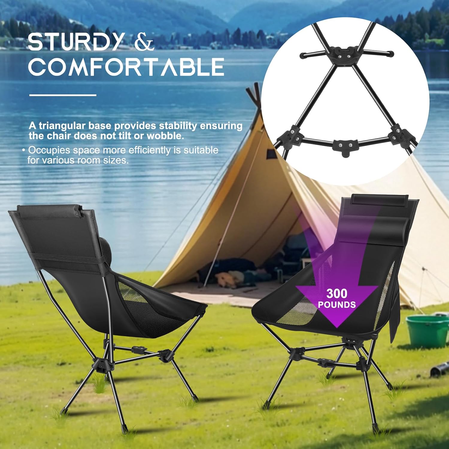 GITU Camping Chair — Portable Folding Chair with Headrest & Storage Bag