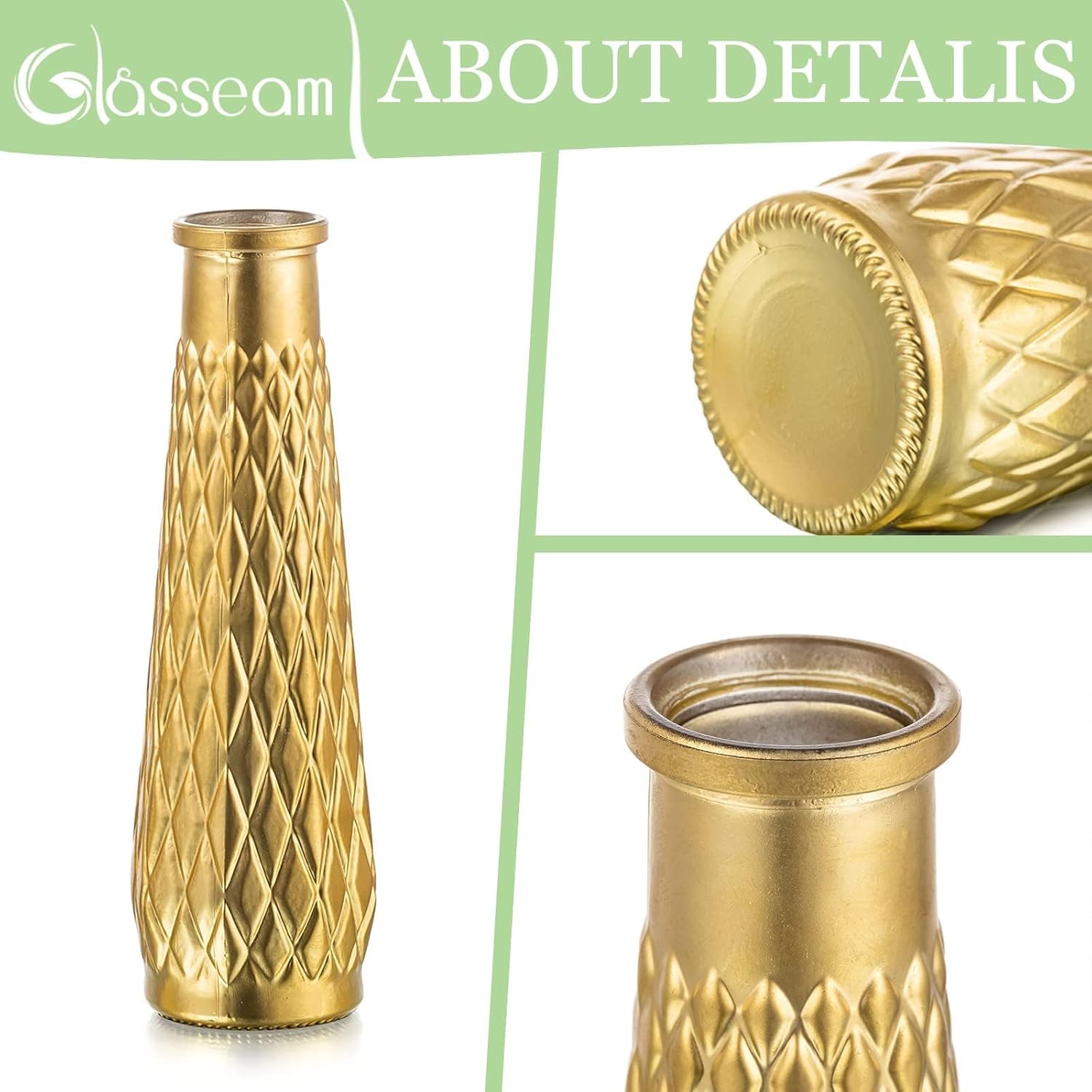 Glaciam 8-Piece Gold Glass Vase Set — Vintage Cylindrical Centerpieces