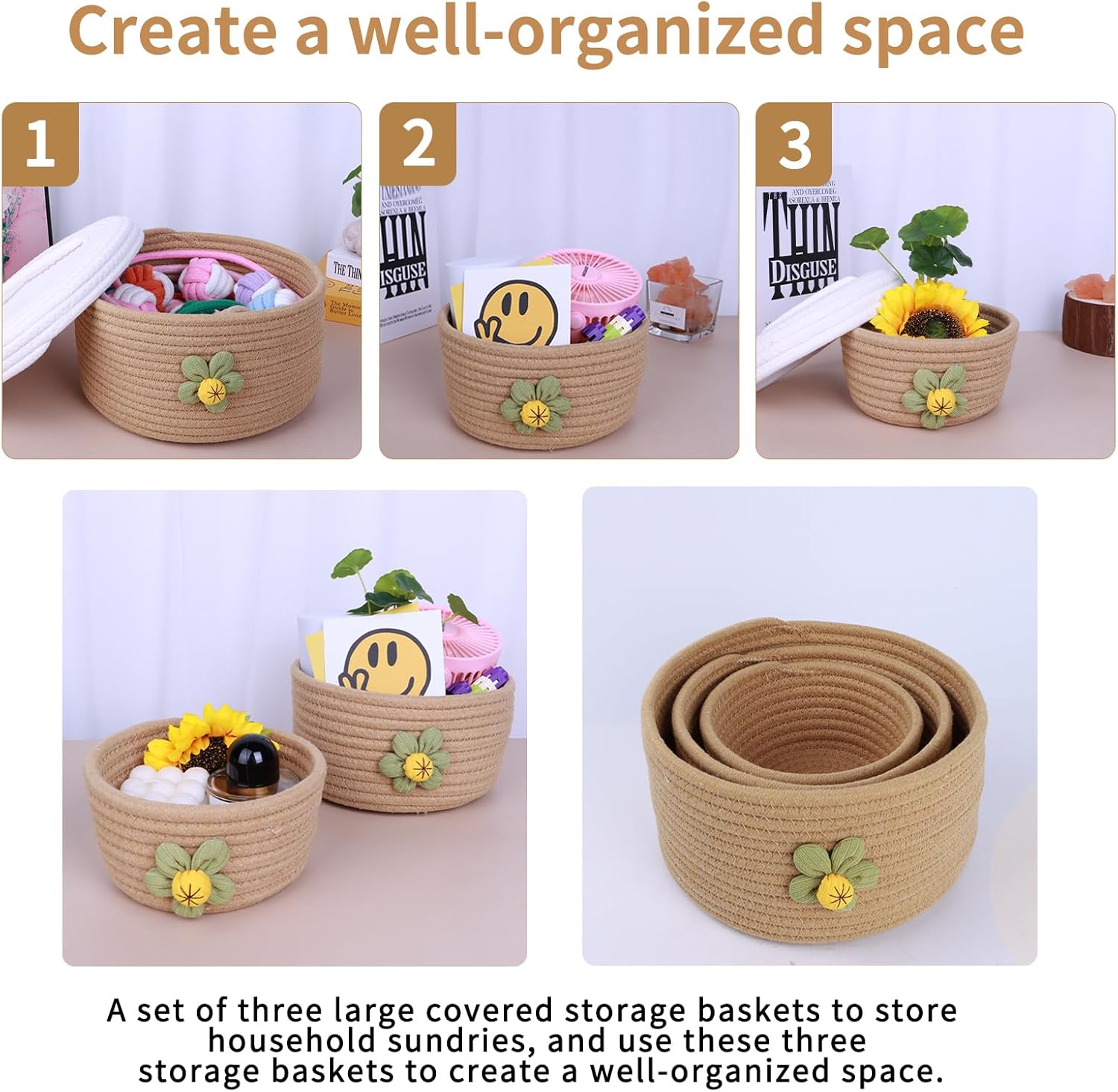 Tenibralox 3-Piece Woven Storage Baskets with Lids