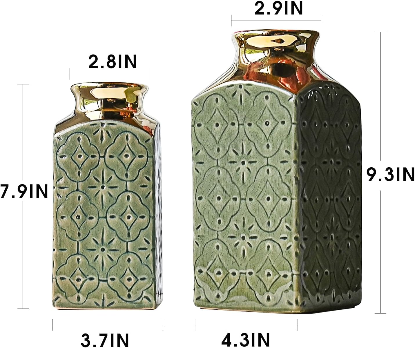 LIZOFER Ceramic Vase Set — 2 Vintage Greenish Gold Pieces, 24cm & 20cm
