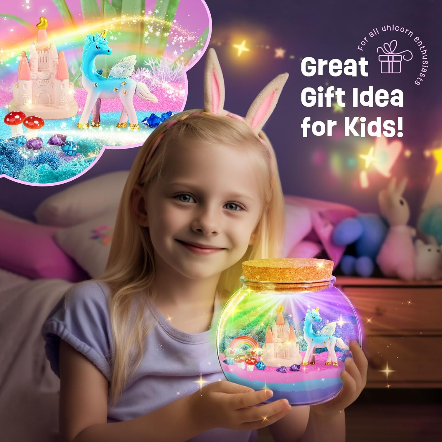 Unicorn Terrarium Kit for Girls — DIY Arts & Crafts Gift, Ages 4–12