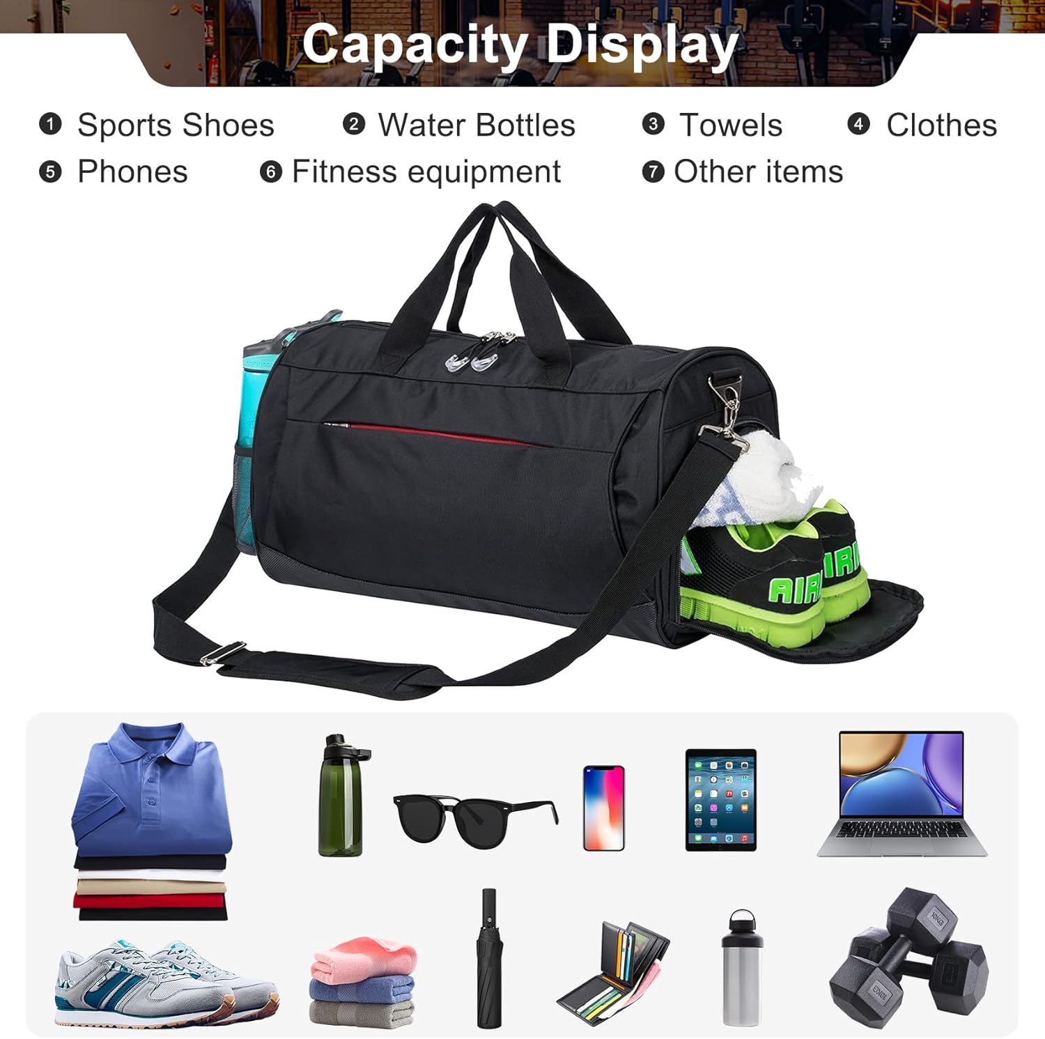 Ousian Gym Duffel Bag with Shoe Compartment