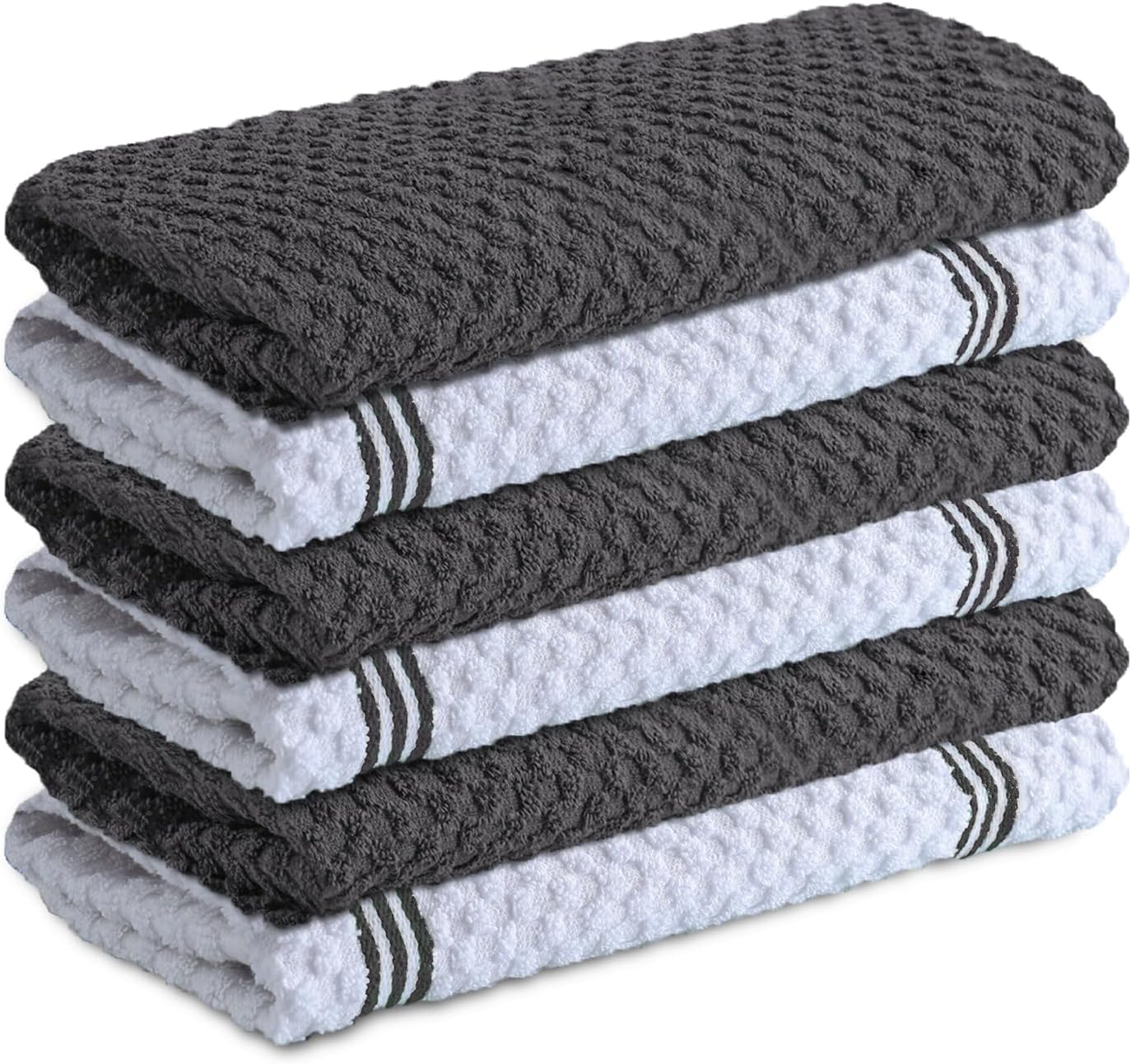 Infinity Premium Kitchen Towels — 100% Cotton, Set of 6, 15×25 Inches, Grey